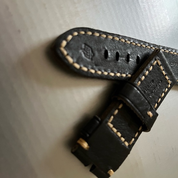 Panerai Accessories Panerai 24mm Black White Genuine Leather Strap